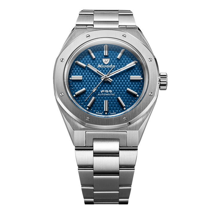 Nivada Grenchen F77 SST Blue MK2 41mm 68041A77B - Edelstahlarmband Ohne Datum