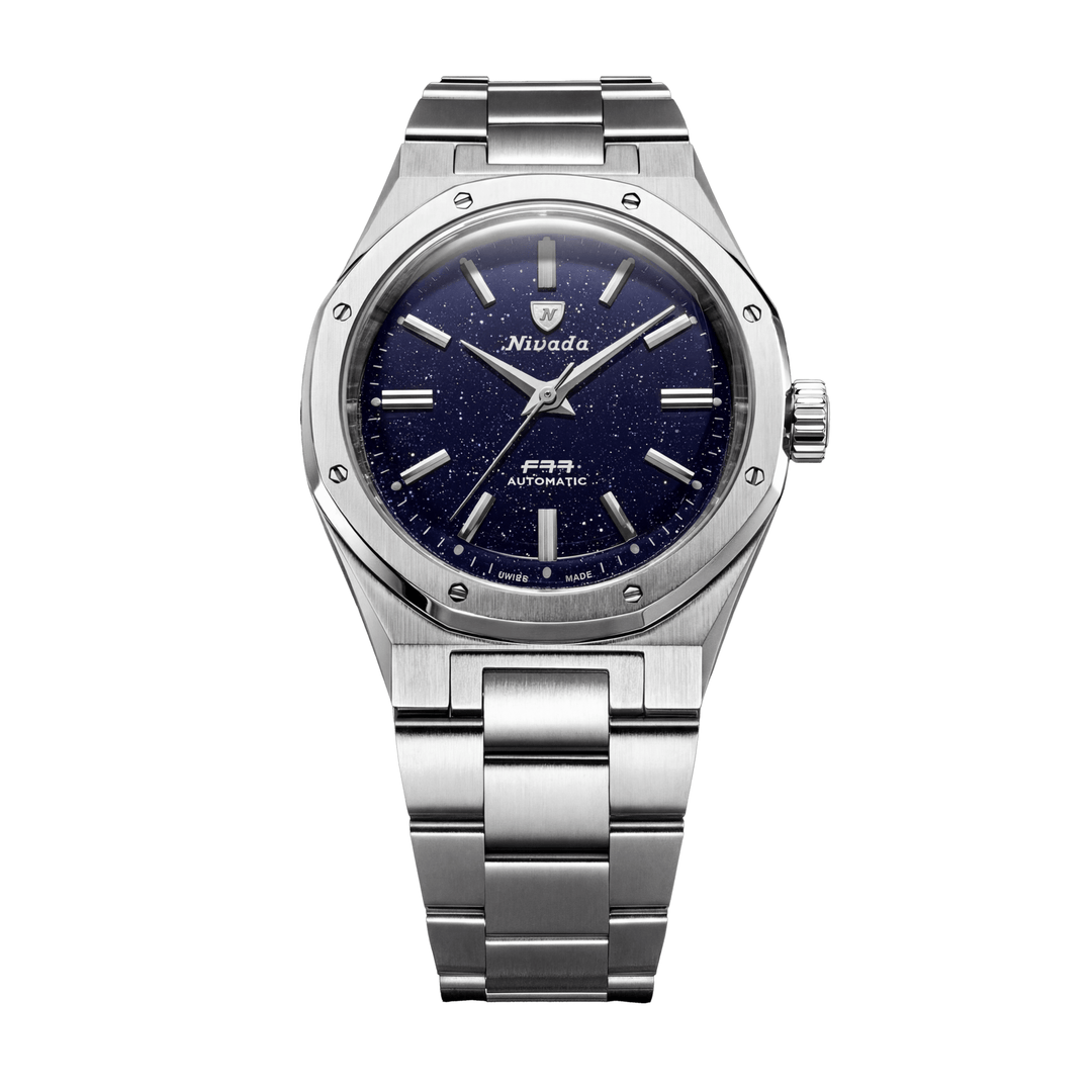 Nivada Grenchen F77 SST Dark Blue Aventurine MK2 38mm 68047A77 - Edelstahlarmband