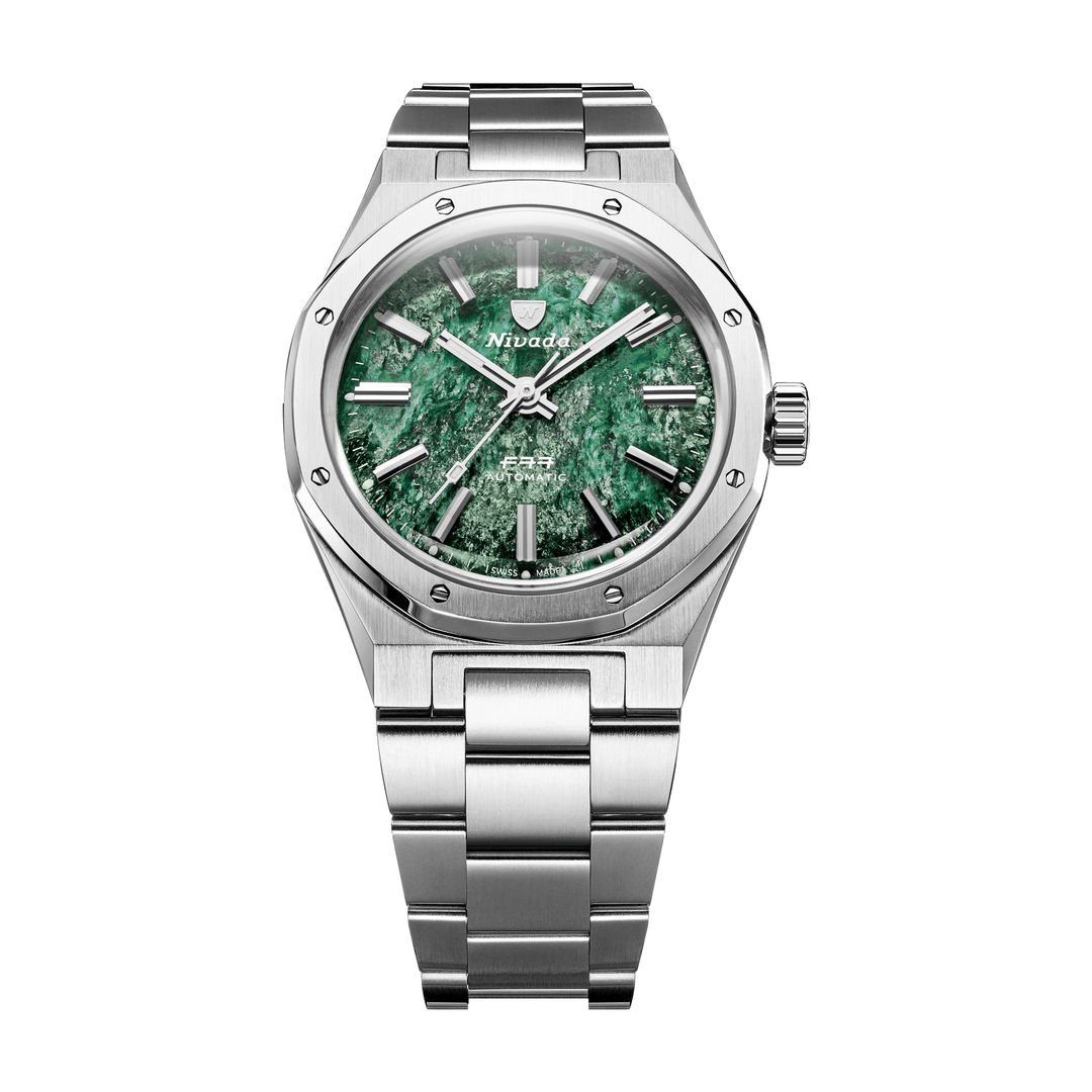 Nivada Grenchen F77 SST Green Aventurine MK1 37mm 68037A77 - Edelstahlarmband