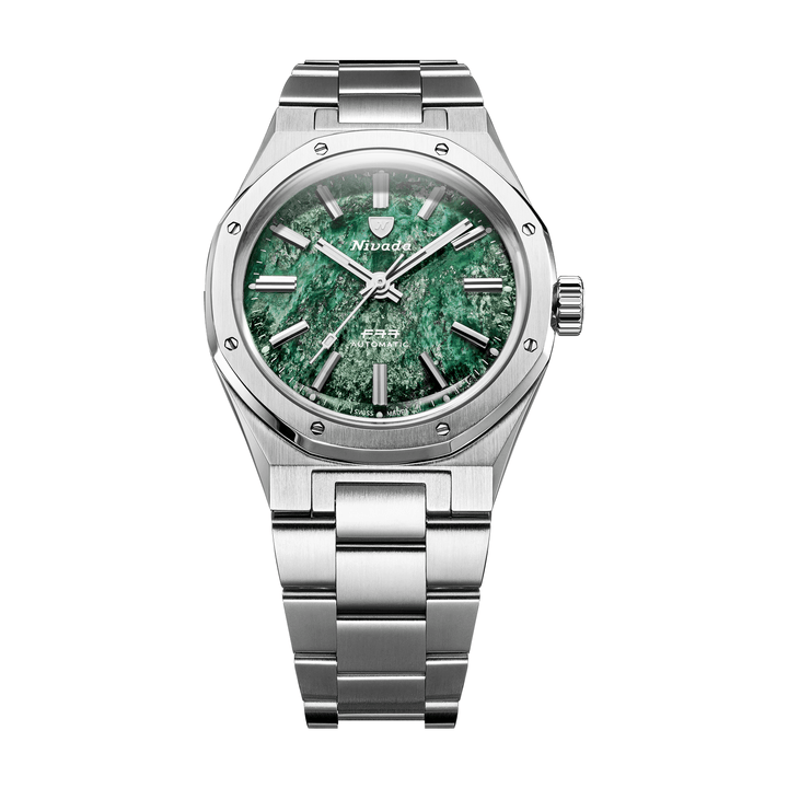Nivada Grenchen F77 SST Green Aventurine MK1 37mm 68037A77 - Edelstahlarmband