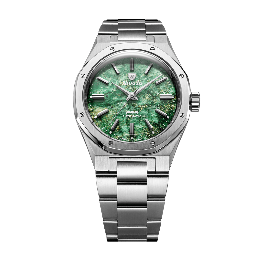Nivada Grenchen F77 SST Green Aventurine MK2 38mm 68053A77 - Edelstahlarmband