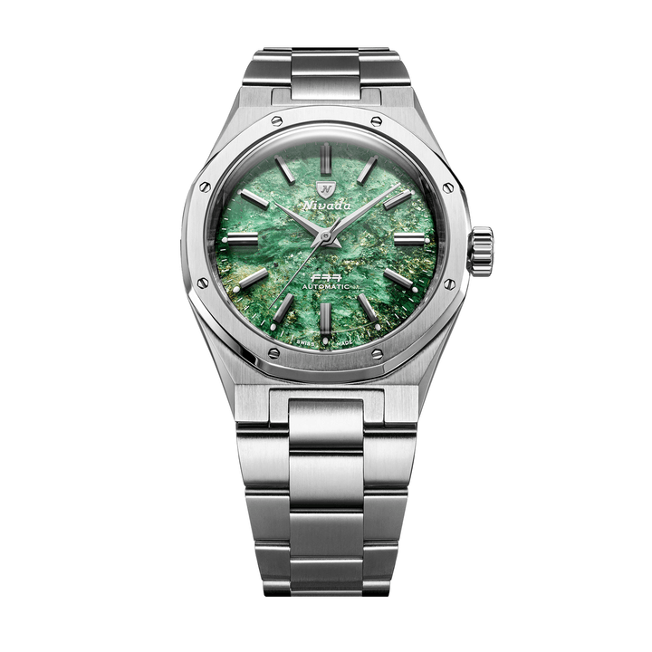 Nivada Grenchen F77 SST Green Aventurine MK2 38mm 68053A77 - Edelstahlarmband
