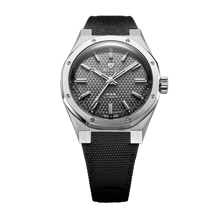 Nivada Grenchen F77 SST Grey MK2 38mm 68044A77-BC - Textilarmband Klettverschluss Ohne Datum