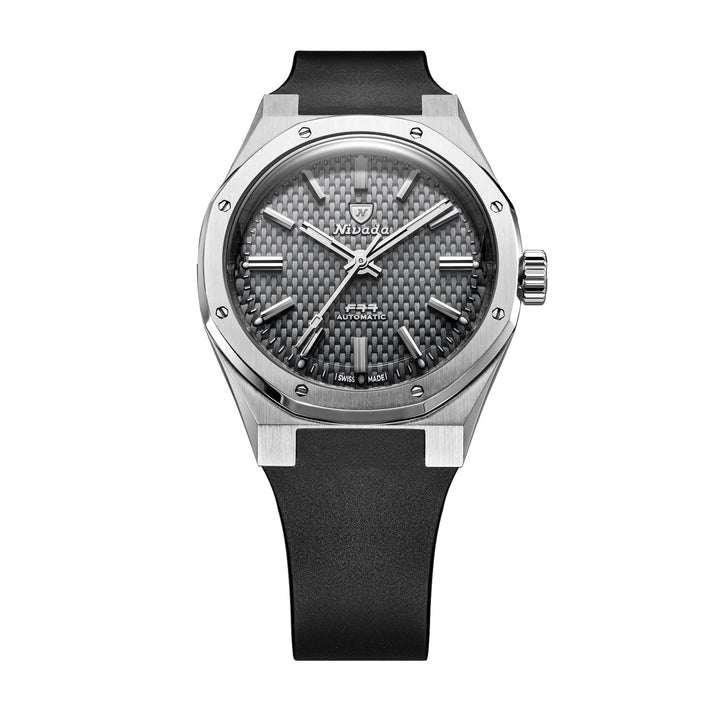 Nivada Grenchen F77 SST Grey MK2 38mm 68044A77-DR - Kautschukarmband Schwarz Ohne Datum