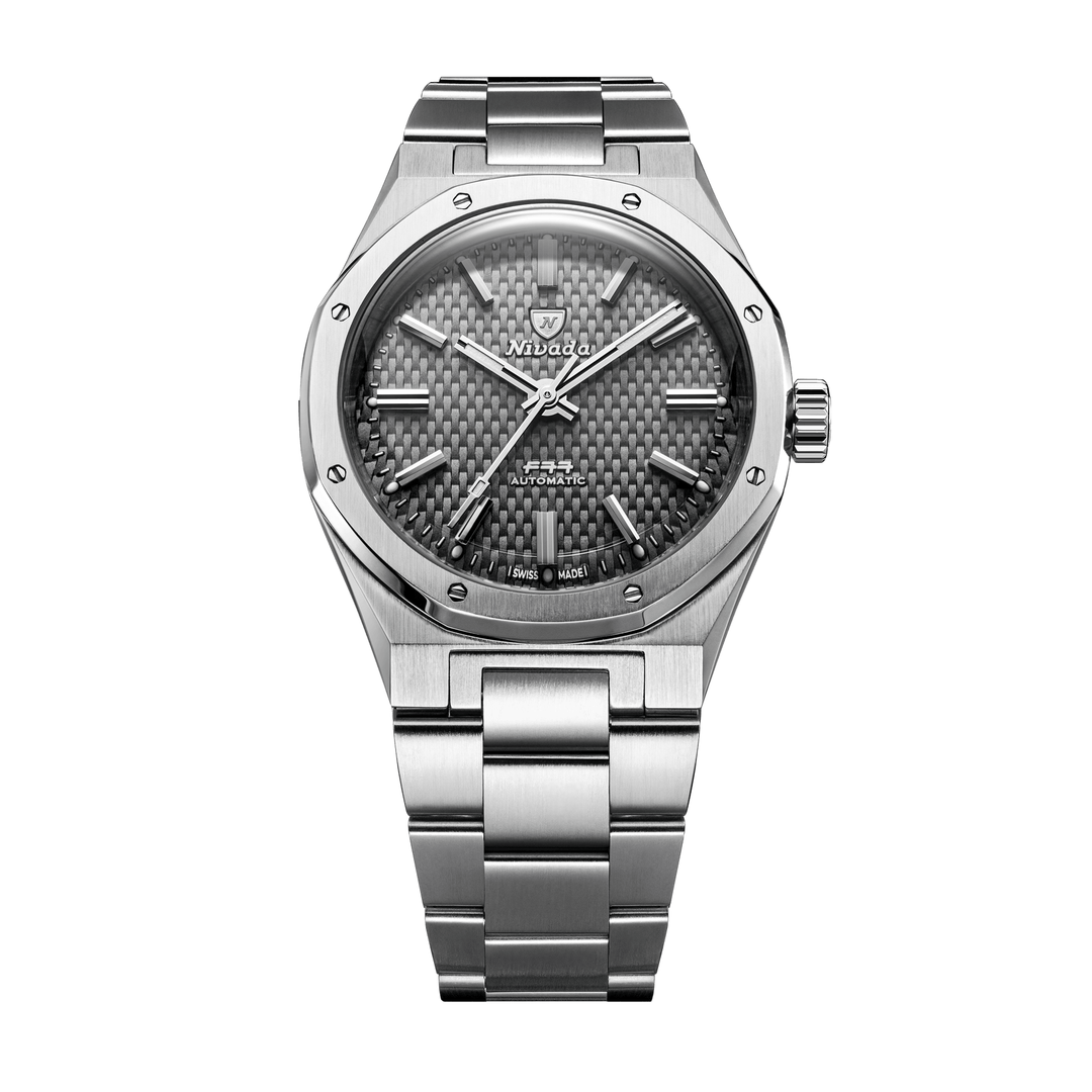 Nivada Grenchen F77 SST Grey MK2 38mm 68044A77 - Edelstahlarmband Ohne Datum