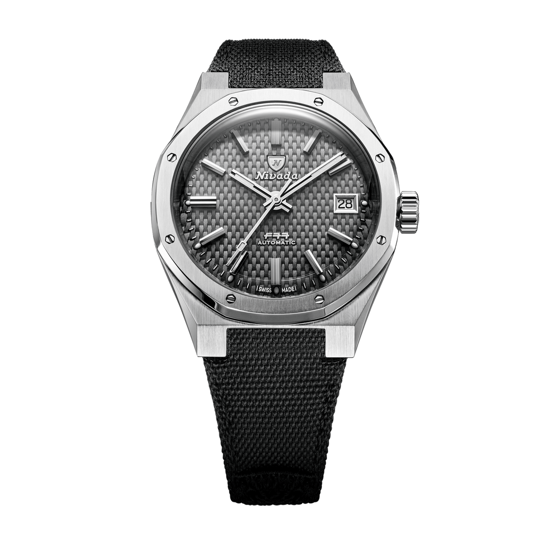 Nivada Grenchen F77 SST Grey MK2 38mm 69012A77-BC - Textilarmband Klettverschluss Mit Datum
