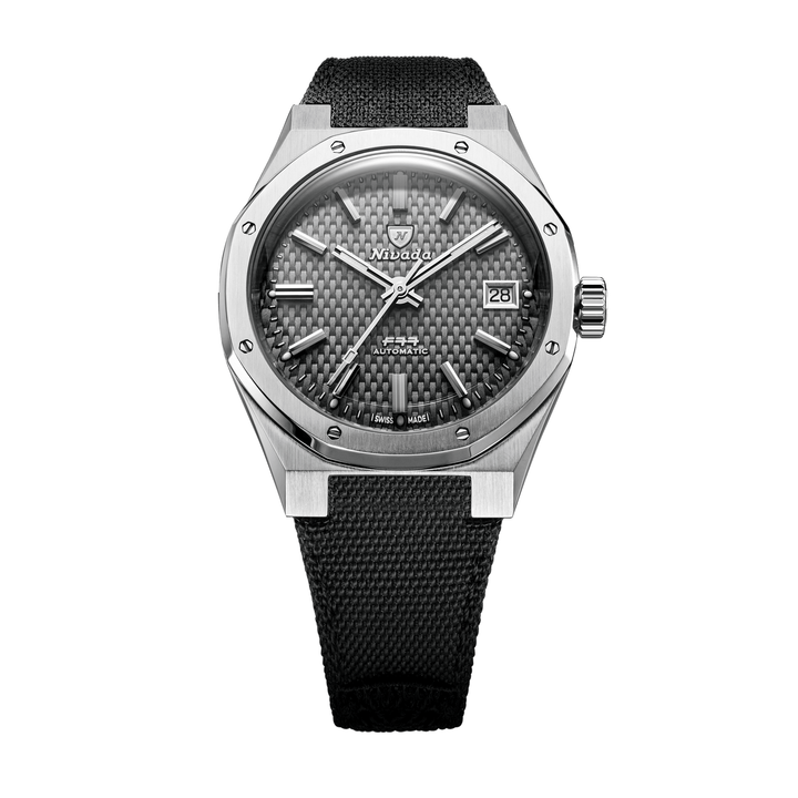 Nivada Grenchen F77 SST Grey MK2 38mm 69012A77-BC - Textilarmband Klettverschluss Mit Datum