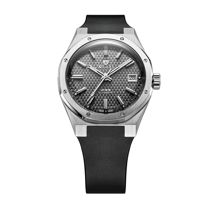Nivada Grenchen F77 SST Grey MK2 38mm 69012A77-DR - Kautschukarmband Schwarz Mit Datum