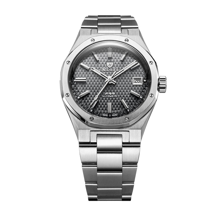 Nivada Grenchen F77 SST Grey MK2 38mm 69012A77 - Edelstahlarmband Mit Datum