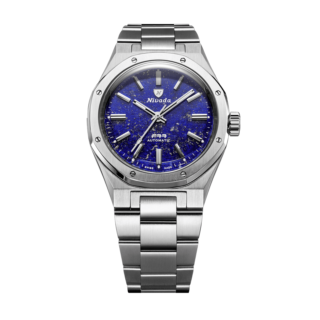 Nivada Grenchen F77 SST Lapis Lazuli MK1 37mm 68009A77 - Edelstahlarmband