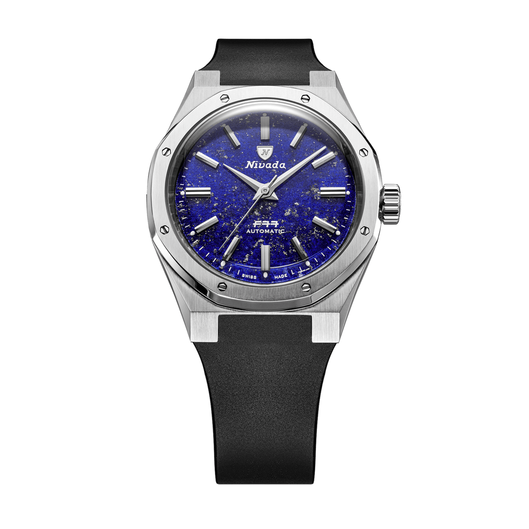 Nivada Grenchen F77 SST Lapis Lazuli MK2 38mm 68048A77-DR - Kautschukarmband Schwarz