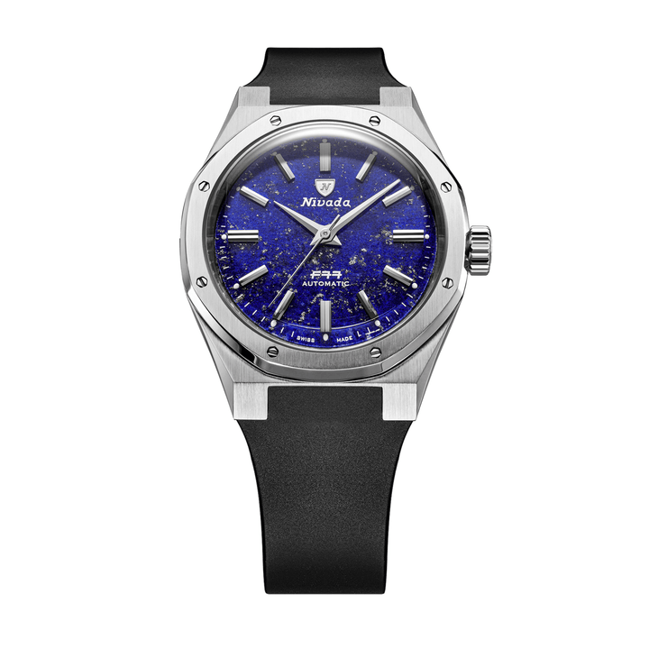Nivada Grenchen F77 SST Lapis Lazuli MK2 38mm 68048A77-DR - Kautschukarmband Schwarz