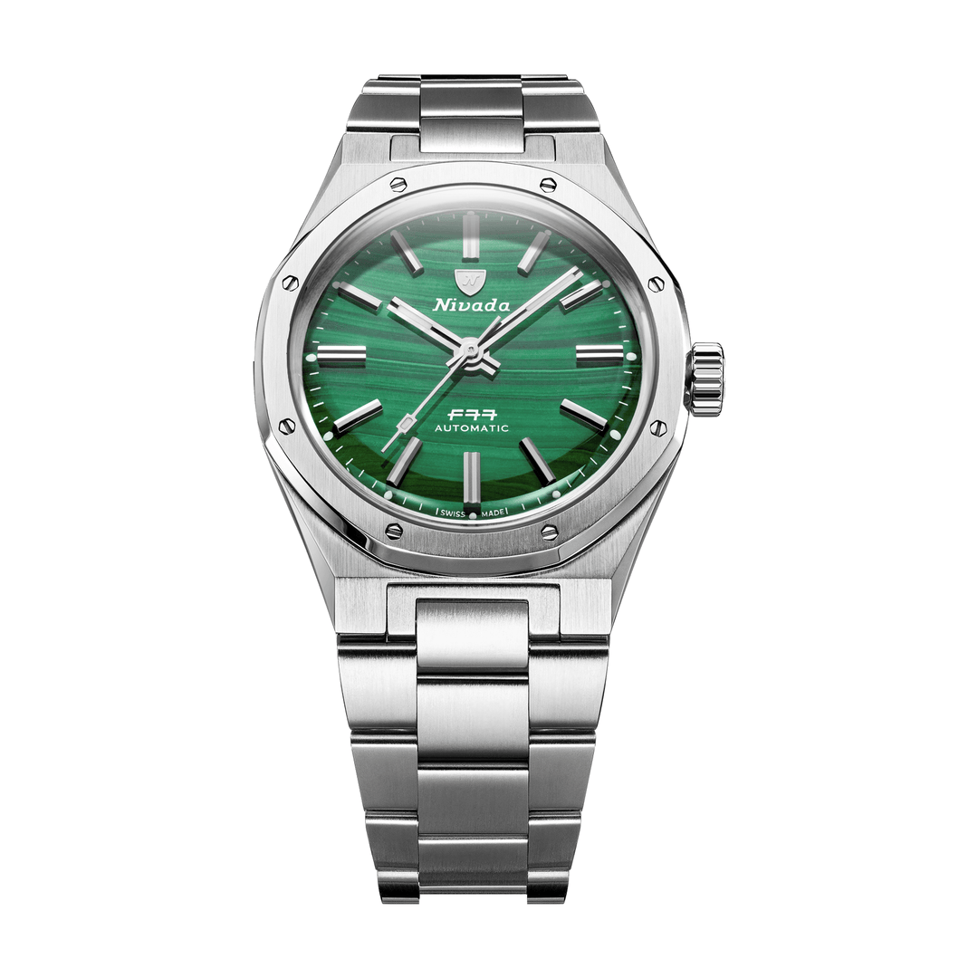 Nivada Grenchen F77 SST Malachite MK1 37mm 68036A77 - Edelstahlarmband