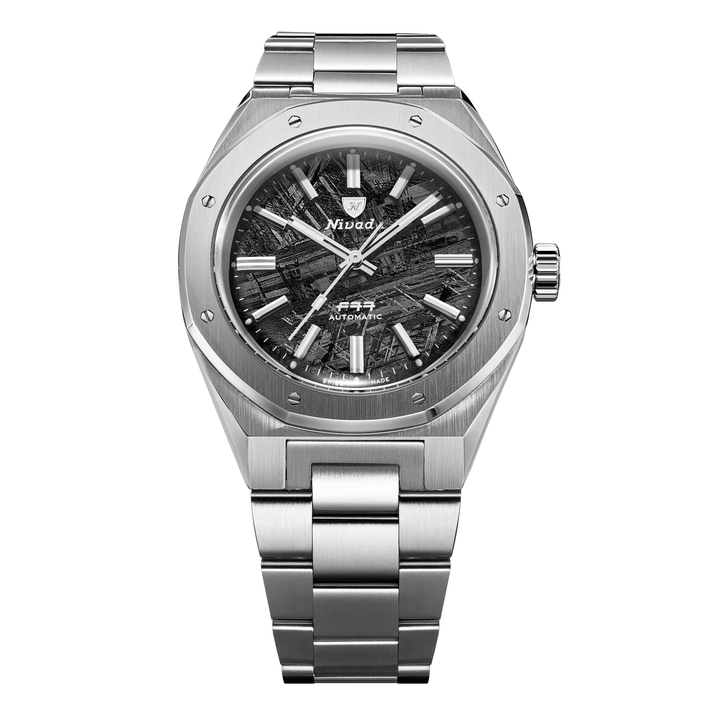 Nivada Grenchen F77 SST Meteorite MK2 41mm 68041A77C - Edelstahlarmband Ohne Datum