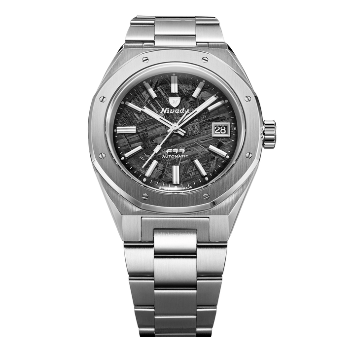 Nivada Grenchen F77 SST Meteorite MK2 41mm 69041A77C - Edelstahlarmband Mit Datum