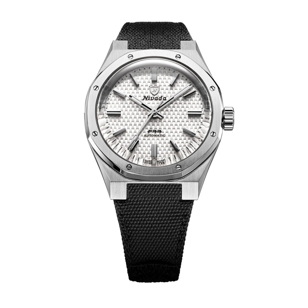 Nivada Grenchen F77 SST White MK2 38mm 68046A77-BC - Textilarmband Klettverschluss Ohne Datum