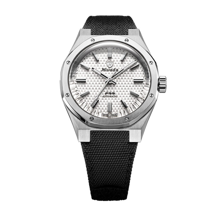 Nivada Grenchen F77 SST White MK2 38mm 68046A77-BC - Textilarmband Klettverschluss Ohne Datum