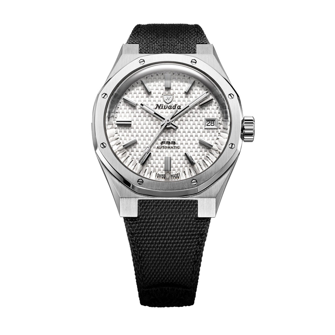 Nivada Grenchen F77 SST White MK2 38mm 69014A77-BC - Textilarmband Klettverschluss Mit Datum