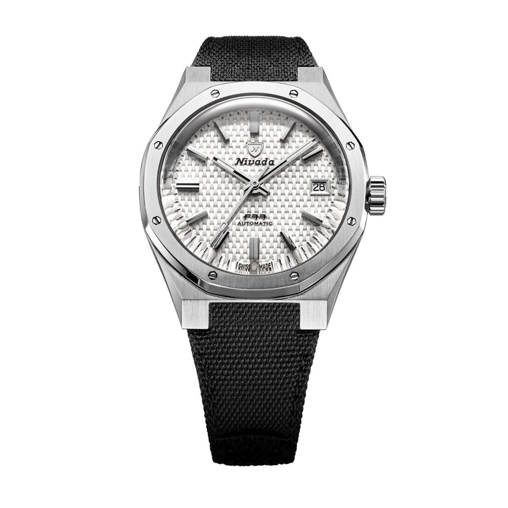 Nivada Grenchen F77 SST White MK2 38mm 69014A77-BC - Textilarmband Klettverschluss Mit Datum