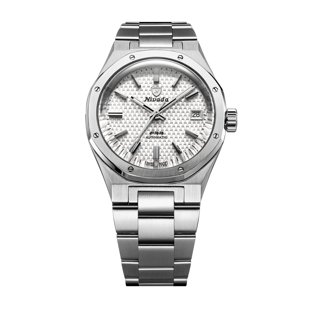 Nivada Grenchen F77 SST White MK2 38mm 69014A77 - Edelstahlarmband Mit Datum
