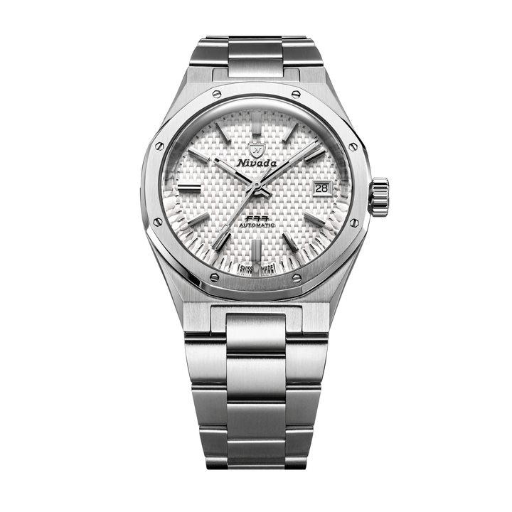 Nivada Grenchen F77 SST White MK2 38mm 69014A77 - Edelstahlarmband Mit Datum