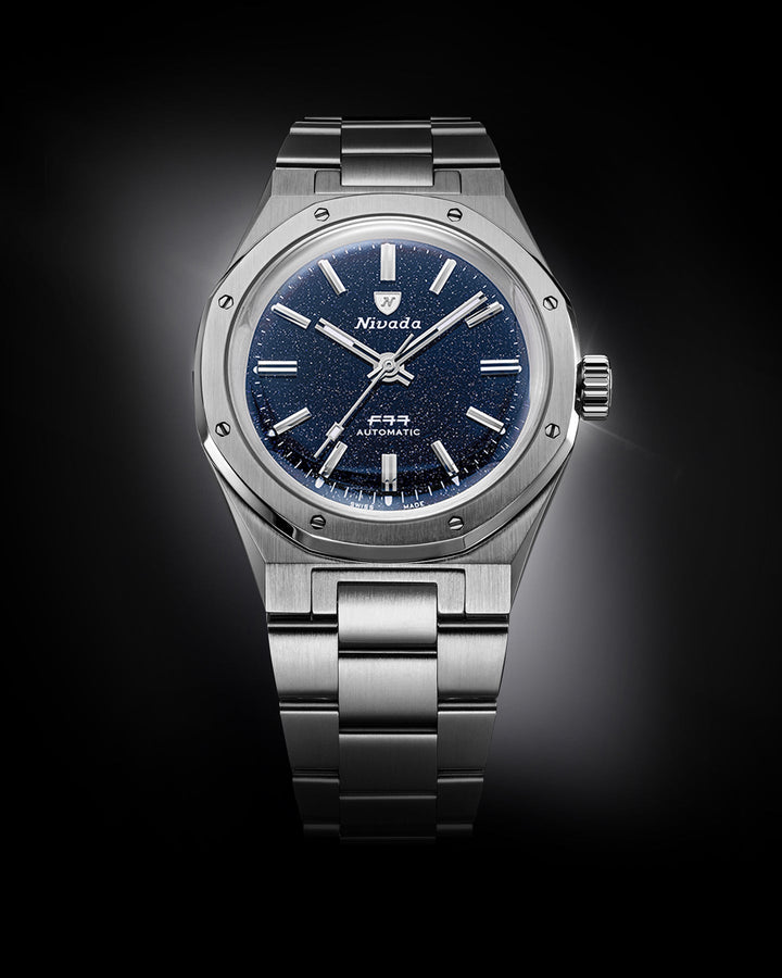 Nivada Grenchen F77 Titanium Dark Blue Aventurine MK1 37mm 68018A77 - Frontansicht