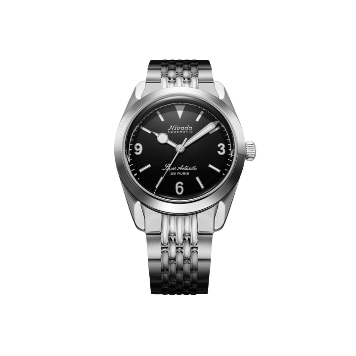 Nivada Grenchen Super Antarctic 3.6.9 Black 38mm 32039A04 - Edelstahlarmband Beads of Rice