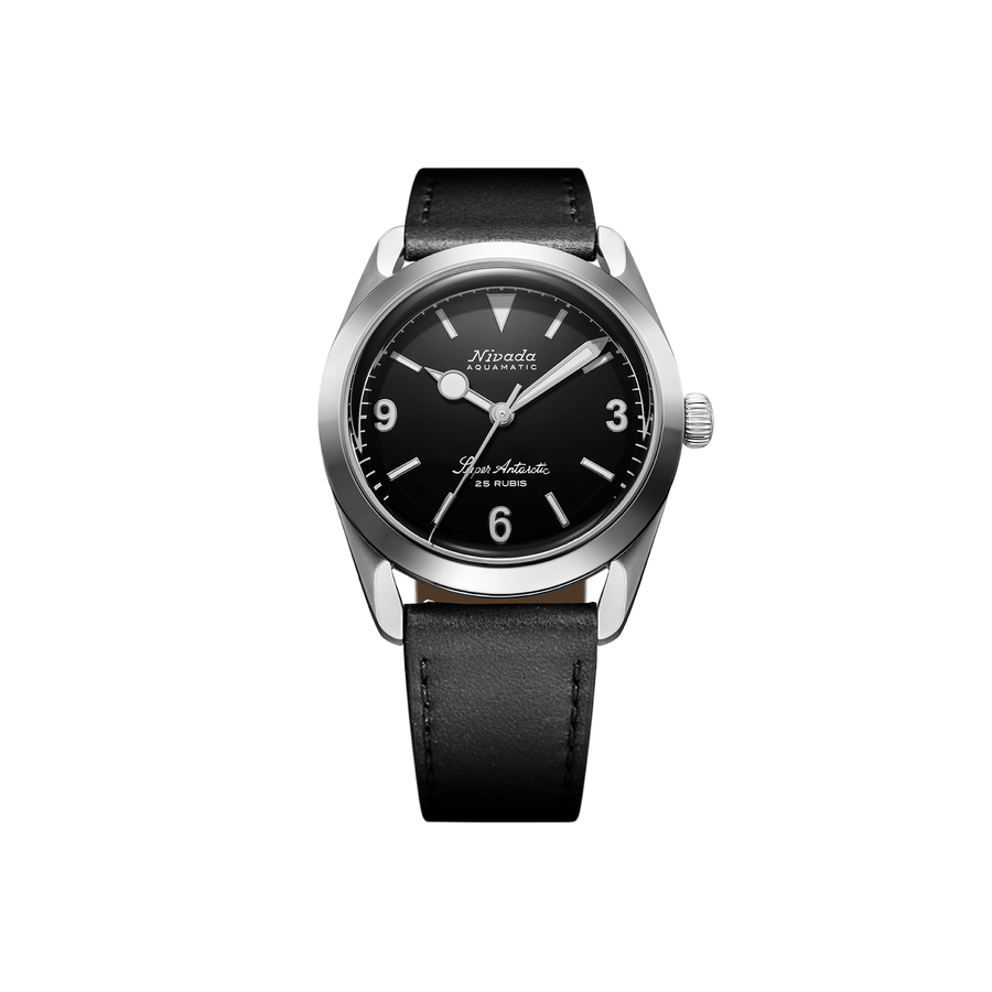 Nivada Grenchen Super Antarctic 3.6.9 Black 38mm 32039A17 - Lederarmband Schwarz