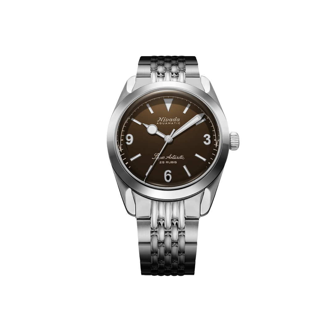 Nivada Grenchen Super Antarctic 3.6.9 Brown 38mm 32040A04 - Edelstahlarmband Beads of Rice