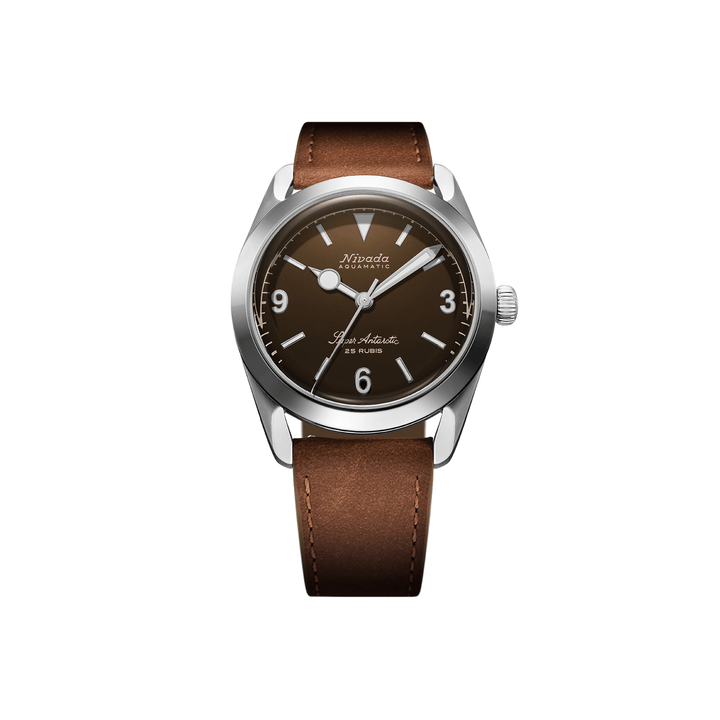 Nivada Grenchen Super Antarctic 3.6.9 Brown 38mm 32040A16 - Lederarmband Braun