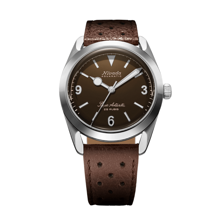 Nivada Grenchen Super Antarctic 3.6.9 Brown 38mm 32040A23 - Racing-Armband Braun