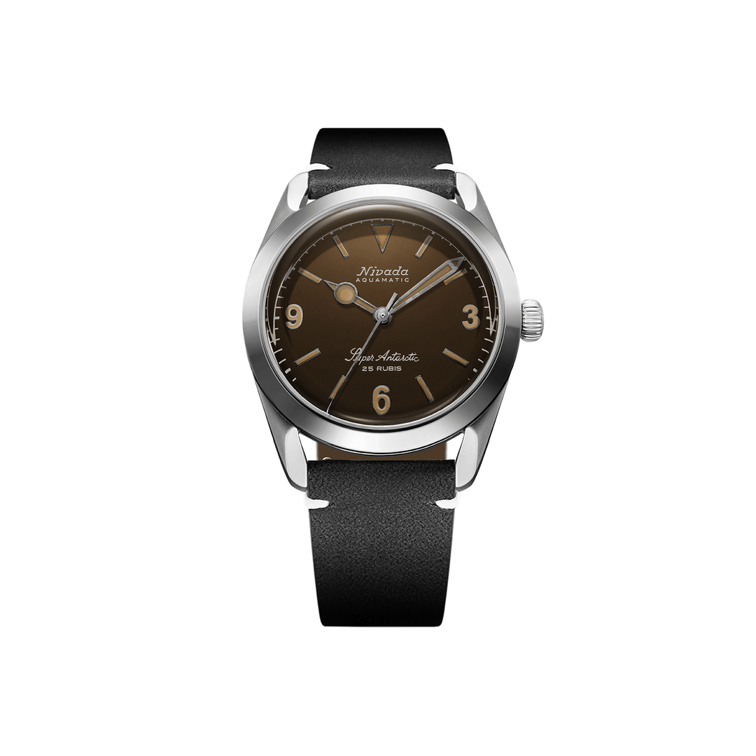 Nivada Grenchen Super Antarctic 3.6.9 Tropical 38mm 32031A15 - Lederarmband Schwarz weiße Naht