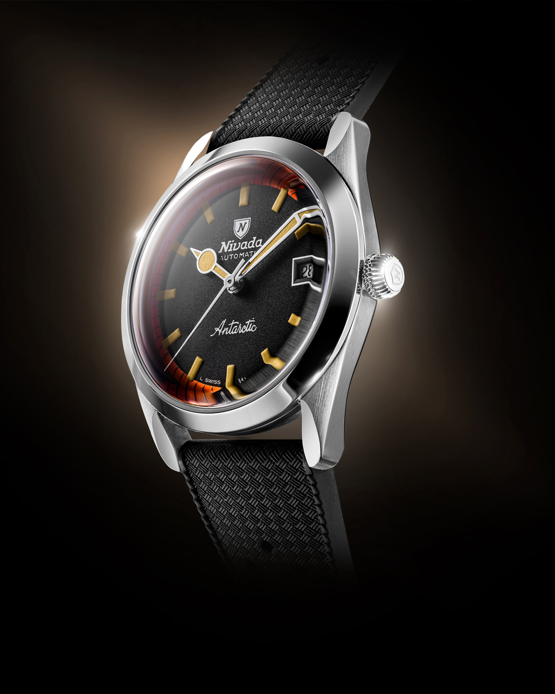 Nivada Grenchen Super Antarctic Black & Orange 38mm 32056A - Gehäuse im Profil