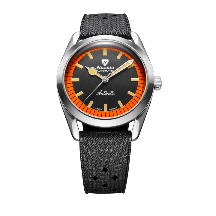 Nivada Grenchen Super Antarctic Black & Orange 38mm 32057A01 - Kautschukarmband Tropic