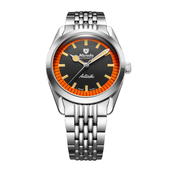 Nivada Grenchen Super Antarctic Black & Orange 38mm 32057A04 - Edelstahlarmband Beads of Rice