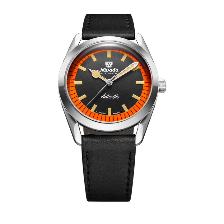 Nivada Grenchen Super Antarctic Black & Orange 38mm 32057A17 - Lederarmband Schwarz