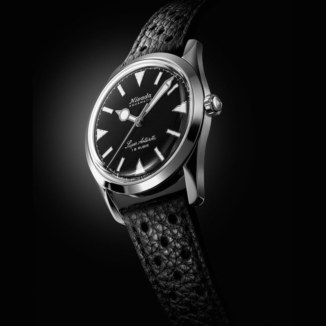 Nivada Grenchen Super Antarctic Black White Luminova 35mm 35014M - Gehäuse im Profil