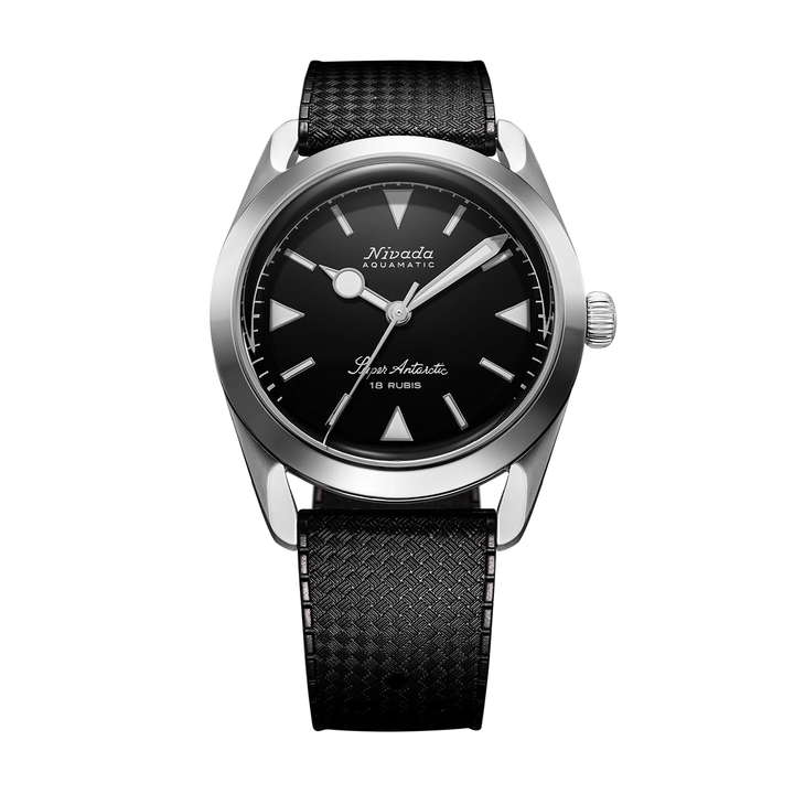 Nivada Grenchen Super Antarctic Black White Luminova 35mm 35014M01 - Kautschukarmband Tropic