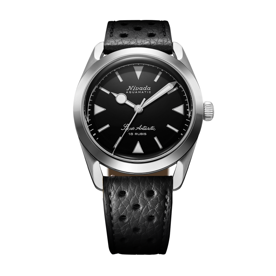 Nivada Grenchen Super Antarctic Black White Luminova 35mm 35014M40 - Racing-Armband Schwarz