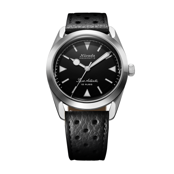 Nivada Grenchen Super Antarctic Black White Luminova 35mm 35014M40 - Racing-Armband Schwarz