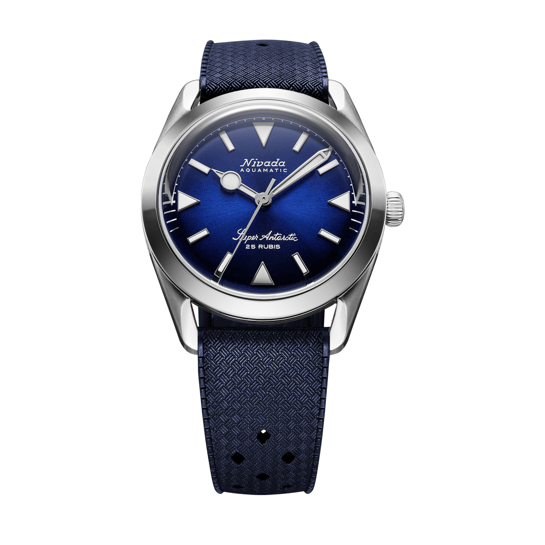 Nivada Grenchen Super Antarctic Blue 38mm 32075A24 - Kautschukarmband Tropic Dunkelblau