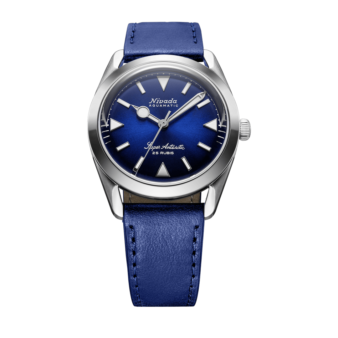 Nivada Grenchen Super Antarctic Blue 38mm 32075A49 - Lederarmband Blau