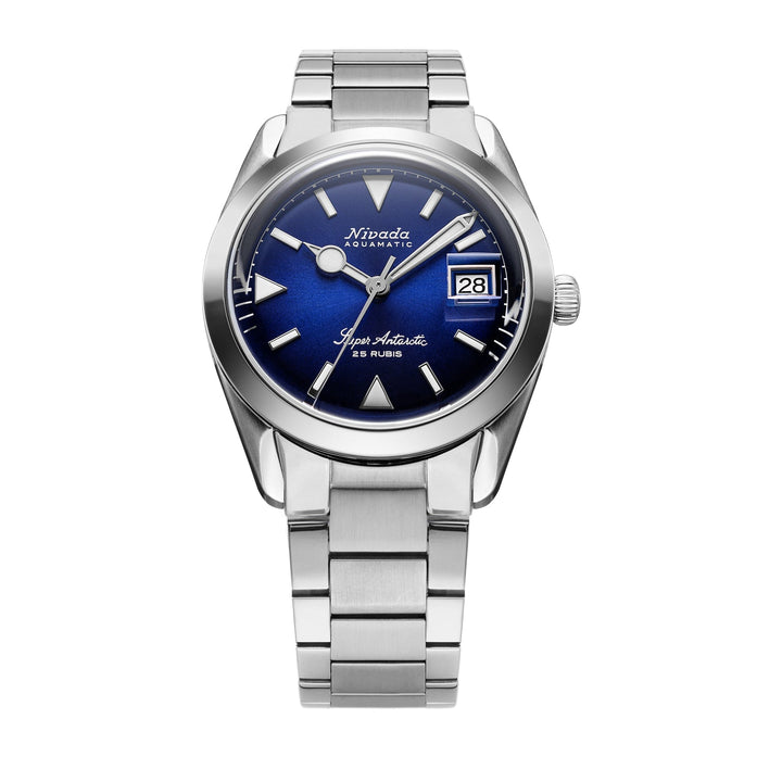 Nivada Grenchen Super Antarctic Blue 38mm 32076A20 - Edelstahlarmband Flat Link