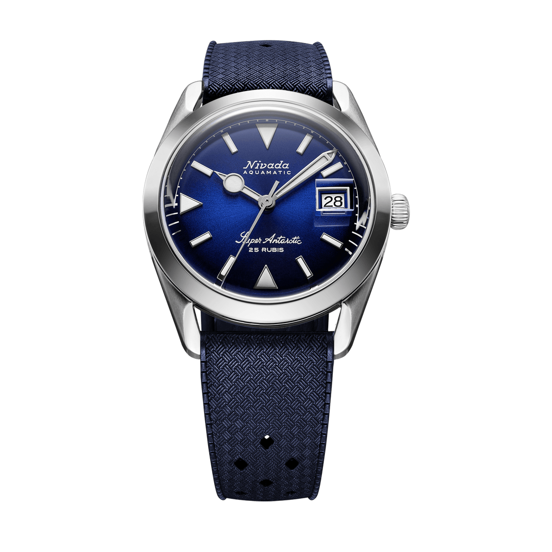 Nivada Grenchen Super Antarctic Blue 38mm 32076A24 - Kautschukarmband Tropic Dunkelblau