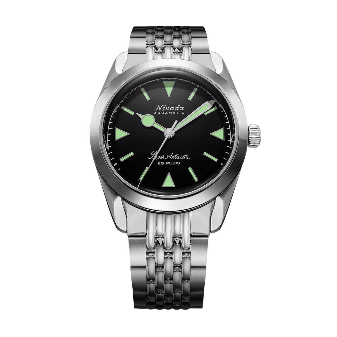 Nivada Grenchen Super Antarctic Green 38mm 32026A04 - Edelstahlarmband Beads of Rice