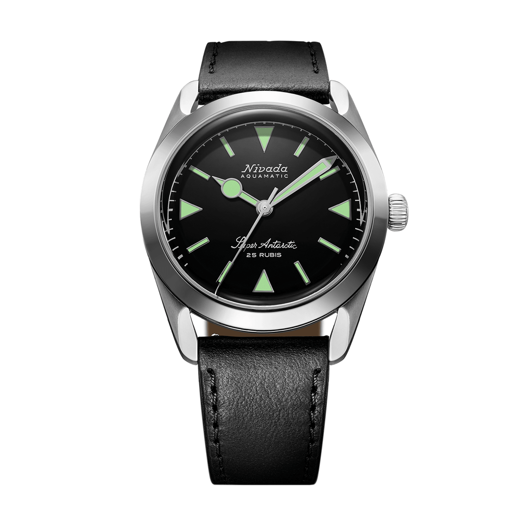 Nivada Grenchen Super Antarctic Green 38mm 32026A17 - Lederarmband Schwarz