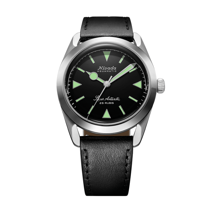 Nivada Grenchen Super Antarctic Green 38mm 32026A17 - Lederarmband Schwarz