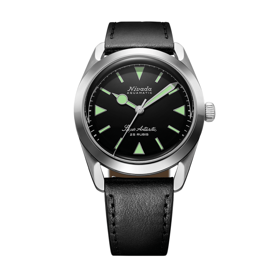 Nivada Grenchen Super Antarctic Green 38mm 32026A17 - Lederarmband Schwarz
