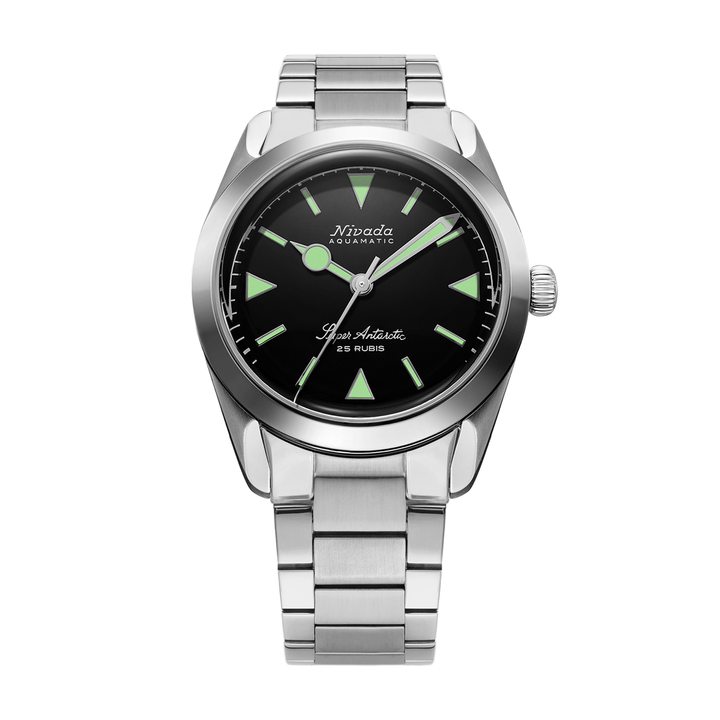 Nivada Grenchen Super Antarctic Green 38mm 32026A20 - Edelstahlarmband Flat Link