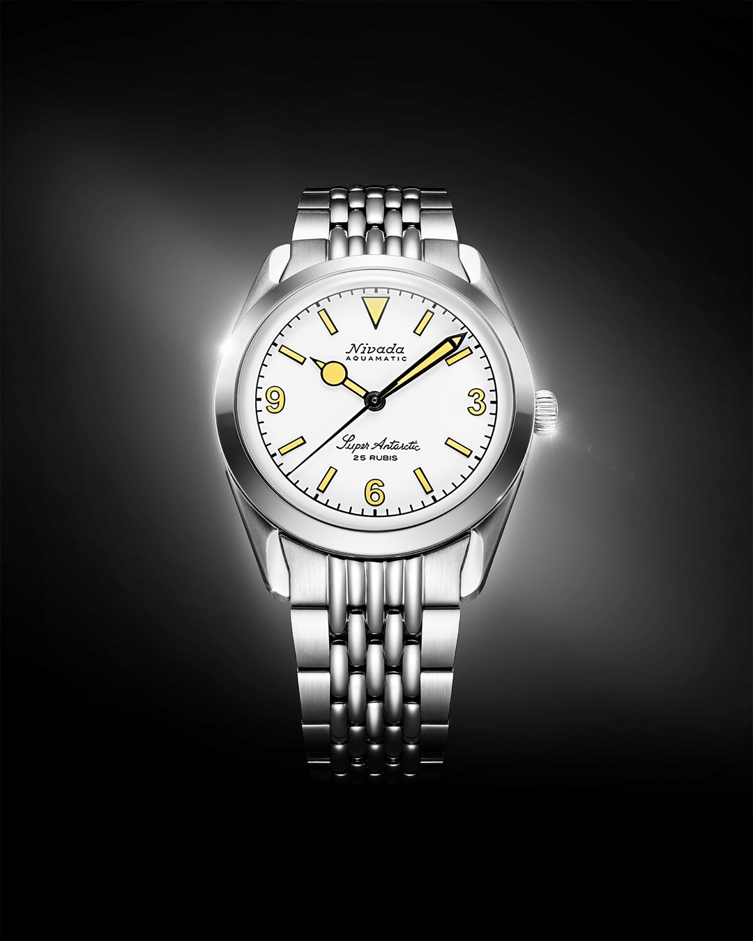 Nivada Grenchen Super Antarctic White 3.6.9 Cream Dial 38mm 32066A - Zifferblatt im Detail